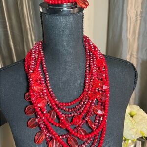 Sassy Jones Red Statement Necklace Bold Beaded Design